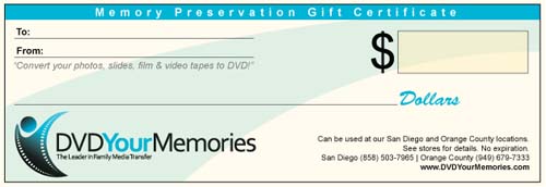 DVD Your Memories gift certificate